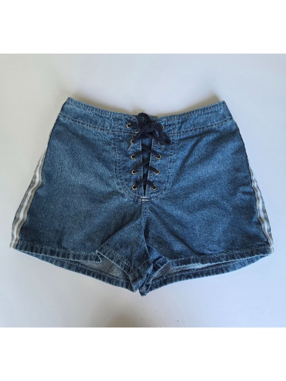 Breaker Jeans Vintage Y2K Denim Lace-Up Shorts 7/8 Side Stripe High Rise Jean Sh
